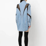 Women's blue denim long-sleeved shirt dress