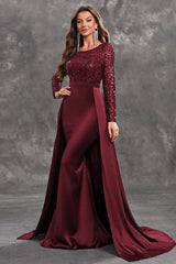 Long evening dress with sequins and a flowing skirt