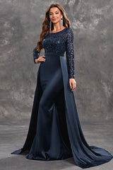 Long evening dress with sequins and a flowing skirt