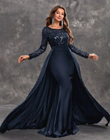 Long evening dress with sequins and a flowing skirt