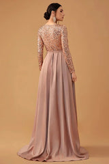 Long evening dress with sequins and a flowing skirt