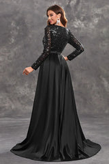 Long evening dress with sequins and a flowing skirt