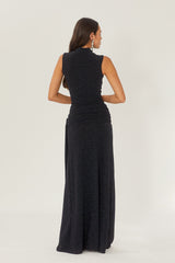 Maxi dress with metallic ribbon band