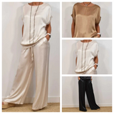 Elegant Women's Lounge Set with Wide-Leg Pants & Flowing Fabric