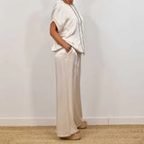 Elegant Women's Lounge Set with Wide-Leg Pants & Flowing Fabric