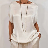 Elegant Women's Lounge Set with Wide-Leg Pants & Flowing Fabric