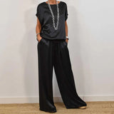 Elegant Women's Lounge Set with Wide-Leg Pants & Flowing Fabric