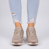 Women’s Wedge Sneakers with Side Zip and Lace-Up Design