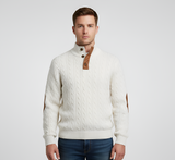 Men’s Quilted Half Button Knit Sweater with Stand Collar