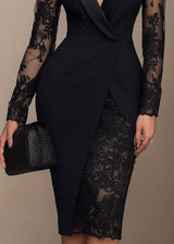 Women’s Blazer Style Midi Dress with Sheer Lace Detailing