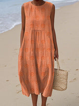 Elegant Sleeveless Cotton Dress with Pockets