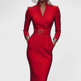 Elegant Women's Dress with Belt and Mao Collar