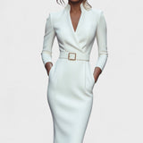 Elegant Women's Dress with Belt and Mao Collar