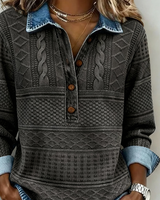 Women's Cable-Knit Sweatshirt with Denim Details