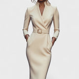 Elegant Women's Dress with Belt and Mao Collar