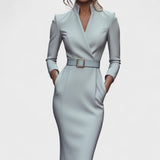 Elegant Women's Dress with Belt and Mao Collar