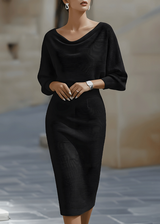 Women's Draped Batwing Midi Dress with Cowl Neckline