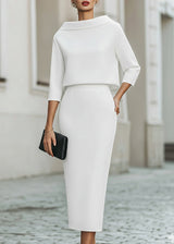 Women’s Boat Neck Midi Skirt Set with Elegant 3/4 Sleeves