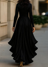 Women's Satin Wrap Dress High Low Ruffle Detail