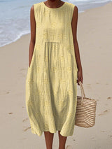 Elegant Sleeveless Cotton Dress with Pockets