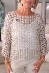 Women's Chiffon Blouse with Faux Pearl Beaded Detail