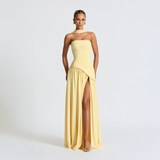 Strapless Maxi Dress with Asymmetrical Cut and High Slit