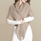 Triangular knitted scarf with leather buckle