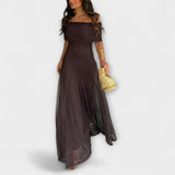 Toledo mesh maxi dress with one shoulder