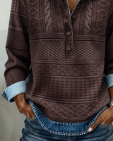 Women's Cable-Knit Sweatshirt with Denim Details