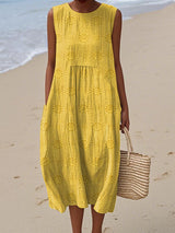Elegant Sleeveless Cotton Dress with Pockets