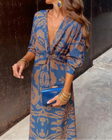 Midi Wrap Dress with Leaf Print