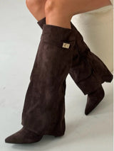 Elegant Women's Suede Boots with Gold Accents