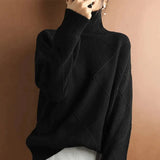 Women's Cashmere Turtleneck Sweater | Checkered Pattern