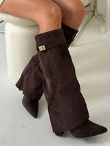 Elegant Women's Suede Boots with Gold Accents