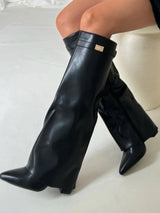 Elegant Women's Suede Boots with Gold Accents