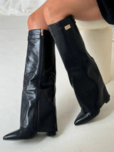 Elegant Women's Suede Boots with Gold Accents
