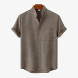 Men's Short-Sleeved Linen Shirt with Chest Pocket