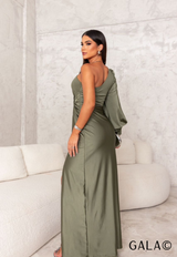 Women's One-Shoulder Long-Sleeve Pleated Dress