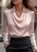 Women’s Satin Blouse with Draped Cowl Neckline and Collar