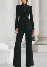 Women’s High Collar Blazer and Wide Leg Trouser Suit Set