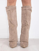 Elegant Women's Suede Boots with Gold Accents