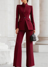 Women’s High Collar Blazer and Wide Leg Trouser Suit Set