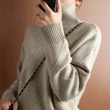 Women's Cashmere Turtleneck Sweater | Checkered Pattern