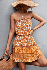 Strapless A-Line Dress with Floral Print and High Waist | Ideal for Summer