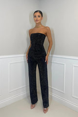 Strapless Festive Pant Set with Shimmering Details