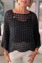 Women's Chiffon Blouse with Faux Pearl Beaded Detail