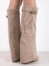 Elegant Women's Suede Boots with Gold Accents