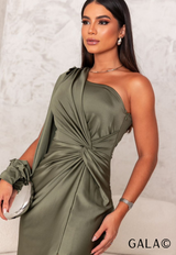 Women's One-Shoulder Long-Sleeve Pleated Dress