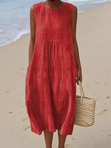 Elegant Sleeveless Cotton Dress with Pockets
