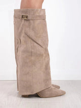 Elegant Women's Suede Boots with Gold Accents